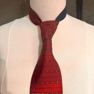Tommy Hilfiger Man's Silk Tie Red Striped Vintage Designer Classic Cravat Office